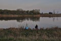 Fisherman on the quiet evening on the river Tisa Royalty Free Stock Photo