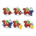 A fisherman red dinosaur gummy candy cartoon picture catch a big fish Royalty Free Stock Photo