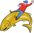 Fisherman Riding Jumping Trout Fish