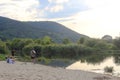 Fisherman at the river on the beach in Obzor, Bulgaria