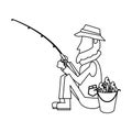 Fisherman with rod in black and white Royalty Free Stock Photo