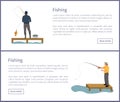 Fisherman with Rod Fishing from Platform Vector