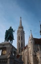 Fisherman's bastion with equestrian statue of St. Stephen in Budapest, vertical photo Royalty Free Stock Photo