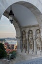 Fisherman's Bastion (Halaszbastya) fortification under pink sunset sky with Knight sculptures in Budapest, Hungary. Royalty Free Stock Photo