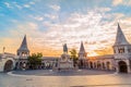 Fisherman`s Bastion is an important landmark of Budapest. Monument of historical architecture. White towers at the sunrise Royalty Free Stock Photo