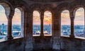 Fisherman`s Bastion is an important landmark of Budapest. View of the city from a height, panorama at sunrise. Royalty Free Stock Photo