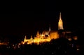 Fisherman`s Bastion / Matthias Church towers at night Budapest Royalty Free Stock Photo