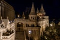 Fisherman`s Bastion, at night, on the Buda Castle hill in Budapest, Hungary