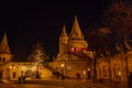 Budapest, Hungary - Feb 8, 2020: Fisherman`s Bastion square on Buda hill in Budapest Hungary at night with light on Royalty Free Stock Photo