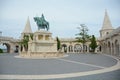 Fisherman`s Bastion and the statue of Stephen I. of Hungary and Matthias Church Royalty Free Stock Photo