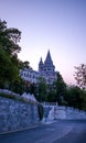 Fisherman`s Bastion after sunset in Budapest, Hungary