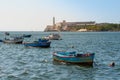 Fisherman`s boat at the entrance to the bay of Havana. Cuba. Royalty Free Stock Photo