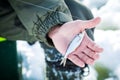 Fisherman's hands with fish, winter fishing. Royalty Free Stock Photo