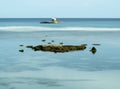 Fisherman\'s hut,floating out at sea on a bamboo platform,and smooth movement of the sea,Oslob,Cebu Island,The Philippines