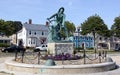 Fisherman`s Memorial Cenotaph, also known as `Man at the Wheel` statue, on South Stacy Boulevard, Gloucester, MA, USA