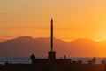 Fisherman's Memorial Monument at Garry Point Park - Big Fishing Net Needle during sunset Royalty Free Stock Photo