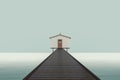 Fisherman\'s Minimalistic Sea House with a Wooden Pedestrian Bridge. 3d Rendering