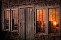 Sun setting fisherman`s Shack, Menemsha