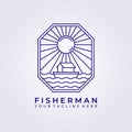 Fisherman sail boat holiday logo vector icon line art simple illustration design frame logo badge emblem Royalty Free Stock Photo