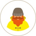 Fisherman/sailorman flat icon - a man with a mustache a beard wearing an in a trench coat raincoat boots and knit hat.