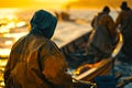 Fisherman at Sea during Golden Sunrise.