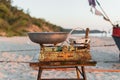 Fisherman selling fish straight from boat after morning catch