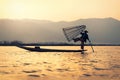 Fisherman Silhouette at Sunset, Inle lake, Myanmar , Burma