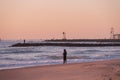 Fisherman surf fishing on the beach in Avon By the Sea New Jersey Royalty Free Stock Photo