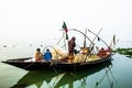 Fisherman taking preparation for fishing in the foggy winter morning