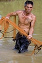 Fisherman of Thailand with throw net Royalty Free Stock Photo