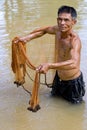 Fisherman of Thailand with throw net Royalty Free Stock Photo