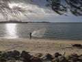 Fisherman throw a net in the morning at Songkhla, Thailand Royalty Free Stock Photo