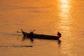 Fisherman on the traditional boat  on the Mekong River in Cambodia Royalty Free Stock Photo