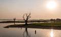 Fisherman and tree silhouette, Amarapura, Myanmar Royalty Free Stock Photo