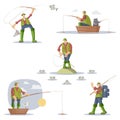 Fisherman in various fishing situations