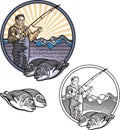 Fisherman Vector Illustration in Woodcut Style Royalty Free Stock Photo