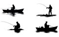 Fisherman vector silhouettes, Set of silhouette fisherman. Collection of fishing man on the waves and of the boat Royalty Free Stock Photo