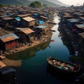 Fisherman village on the bank of the Mekong River in Vietnam Royalty Free Stock Photo