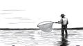 Fisherman Holding Net in the Water, Catching Fish Royalty Free Stock Photo