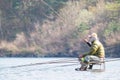 Fisherman were fishing at lake Saiko in Yamanashi, Japan