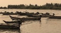 Fisherman wooden motor boats on the river.