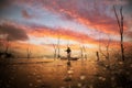 Fisherman working with net on the boat Royalty Free Stock Photo