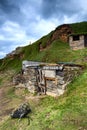 Storm clouds over fisherman`s hut, Priest`s Cove, Cape Cornwall. Royalty Free Stock Photo