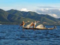 Inka fishermans at INLE lake with the big mountiam views.