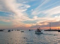 Fishermans sunrise view of fishing boats going out for the day past Lands End in Cabo San Lucas in Baja California Mexico Royalty Free Stock Photo