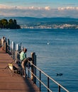 Fishermans on Zurich lake in the morning