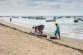 Fishermen and big tuna fish on the Tamarin beach