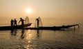 Fishermen on the boat in Inle, Myanmar