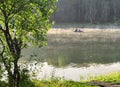 Fishermen on a boat on the lake