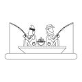 Fishermen in boat in black and white Royalty Free Stock Photo